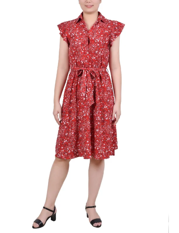 Celebrity - endorsed midi dress popularized by famous personalitiesFlutter Sleeve Belted Dress - Petite Celebrity - endorsed midi dress popularized by famous personalitiesFlutter Sleeve Belted Dress - Petite