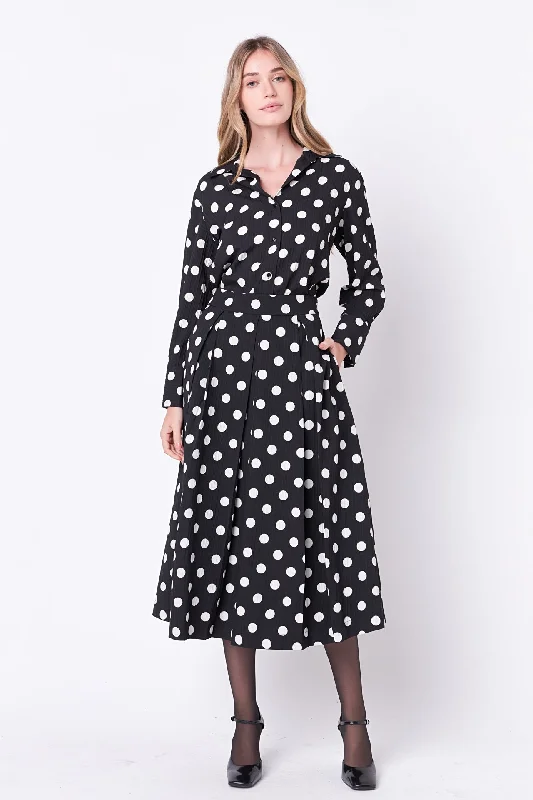 Asymmetric hem midi dress for a unique and fashionable stylePolka Dot Midi Full Skirt