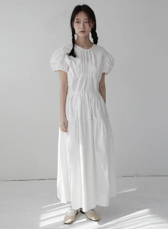 organic fabric mini dressesPuff Sleeve Dress with Ribbon Back