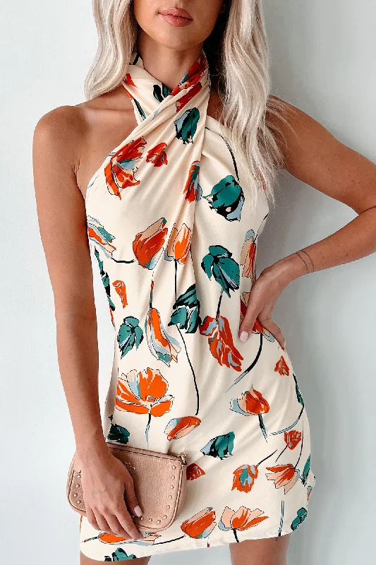 tiered mini dressesReady To Blossom Floral Halter Mini Dress (Multi)