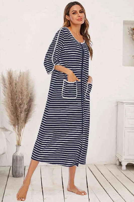 High - low hem midi dress for a modern and stylish lookRound Neck Three-Quarter Sleeve Midi Night Dress High - low hem midi dress for a modern and stylish lookRound Neck Three-Quarter Sleeve Midi Night Dress
