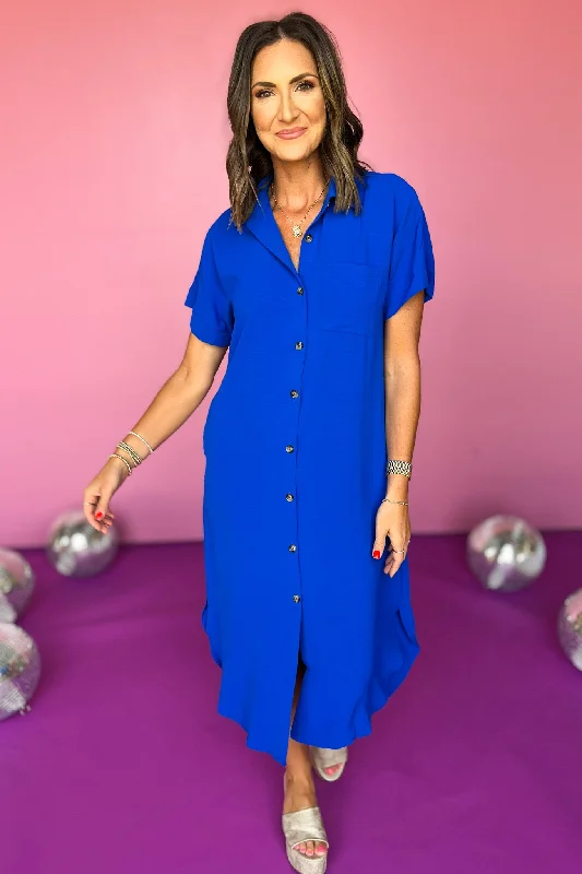 Linen midi dress for a breathable and casual summer optionRoyal Collared Button Down Short Kimono Sleeve Curved Hemline Midi Dress Linen midi dress for a breathable and casual summer optionRoyal Collared Button Down Short Kimono Sleeve Curved Hemline Midi Dress