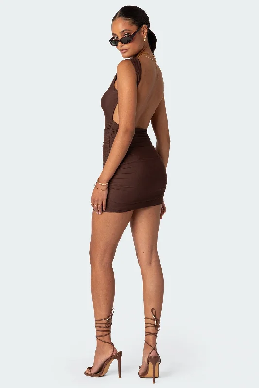 Christmas mini dressesMikey Ruched Open Back Mini Dress