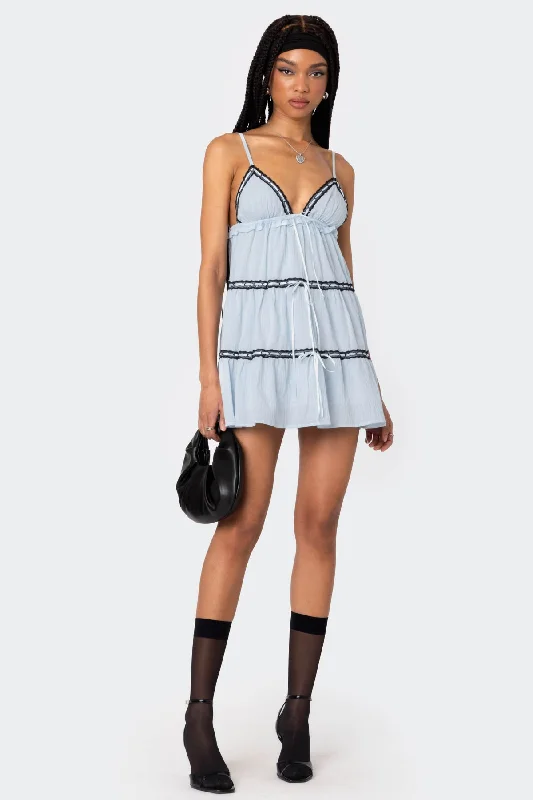 retro 90s mini dressesAngelica Tiered Ribbon Mini Dress