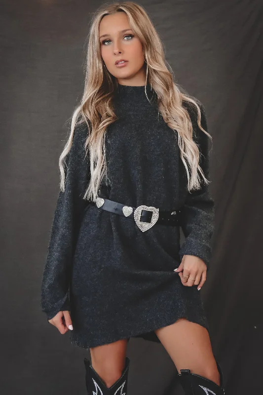 school uniform mini dressesSadie & Sage Charcoal Carson Hugh Neck Sweater Dress