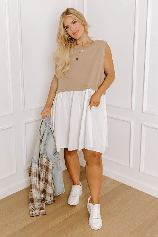 halter neck mini dressesSmall Town Girl Mini Dress in Warm Taupe Curves