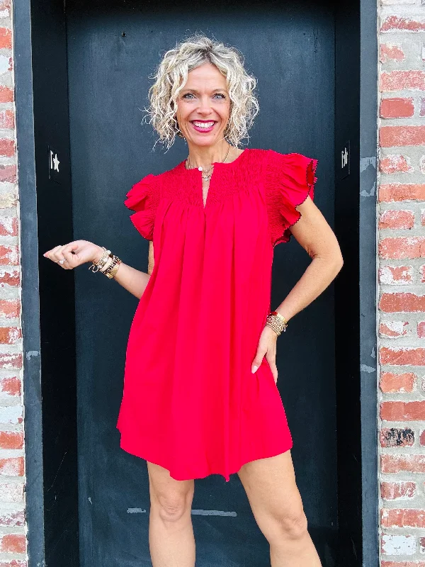 short sleeve mini dressesSmocked Cherry Mini