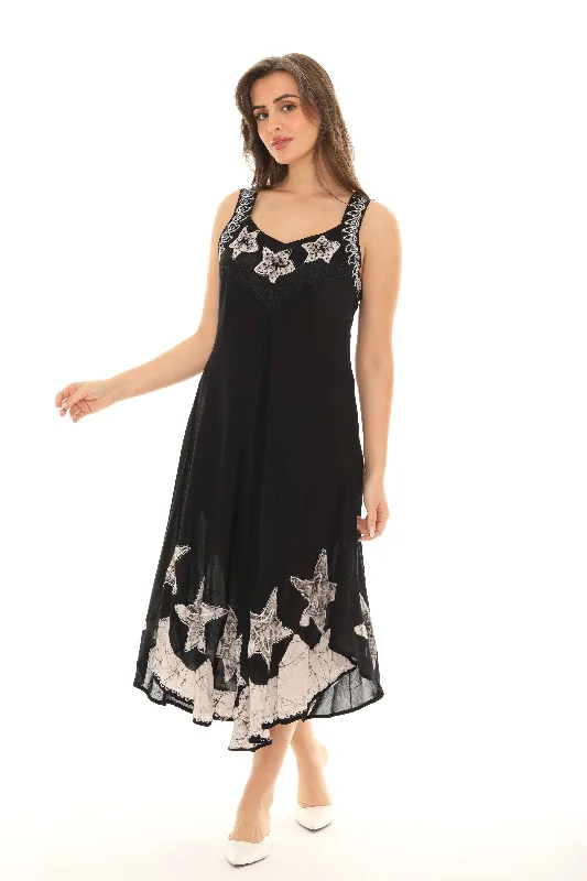 Button - down denim midi dress for a casual and laid - back lookStar Sleeveless Midi Rayon Long Sundress Button - down denim midi dress for a casual and laid - back lookStar Sleeveless Midi Rayon Long Sundress