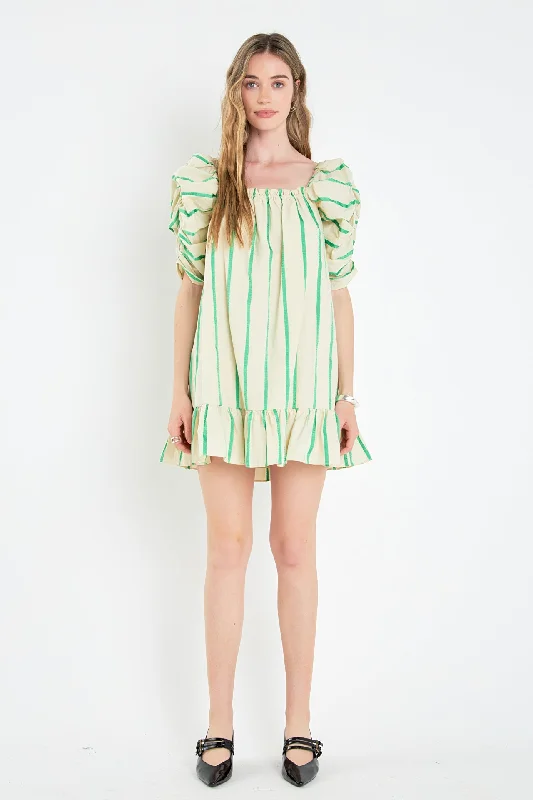 puff sleeve mini dressesStripe Babydoll Dress