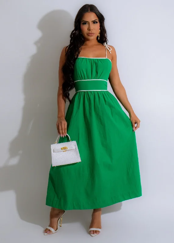 A - line satin midi dress for a formal and elegant occasionSummer Cutie Midi Dress Green A - line satin midi dress for a formal and elegant occasionSummer Cutie Midi Dress Green