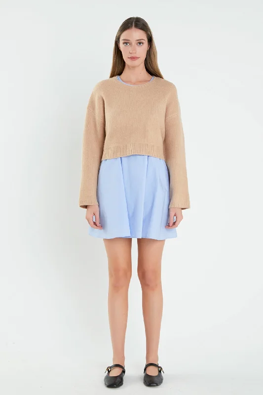 silk mini dressesSweater with Poplin Mini Dress