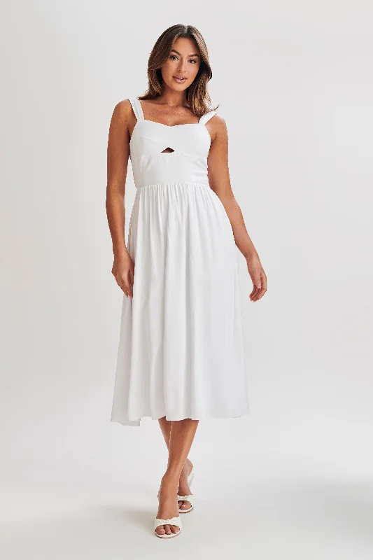 Bell - sleeve midi dress for a bohemian and stylish appearanceThandi Midi Dress With Back Tie - White Bell - sleeve midi dress for a bohemian and stylish appearanceThandi Midi Dress With Back Tie - White