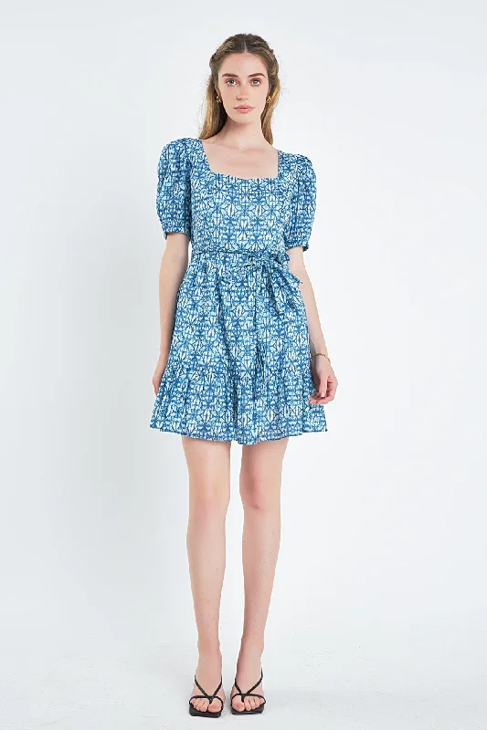 office appropriate mini dressesTie Dye Print Braided Belt Mini Dress