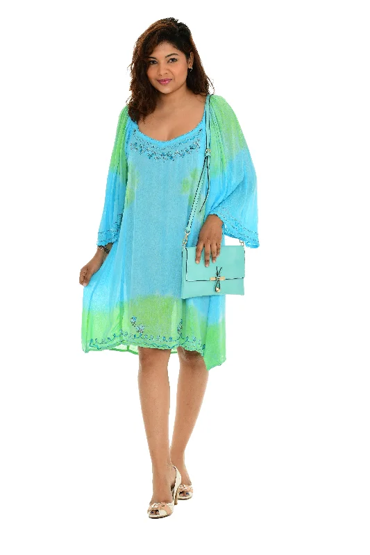 Midi dress for a family gathering in a casual settingTie-Dye Short Sleeves Mid Rayon Sundress Midi dress for a family gathering in a casual settingTie-Dye Short Sleeves Mid Rayon Sundress