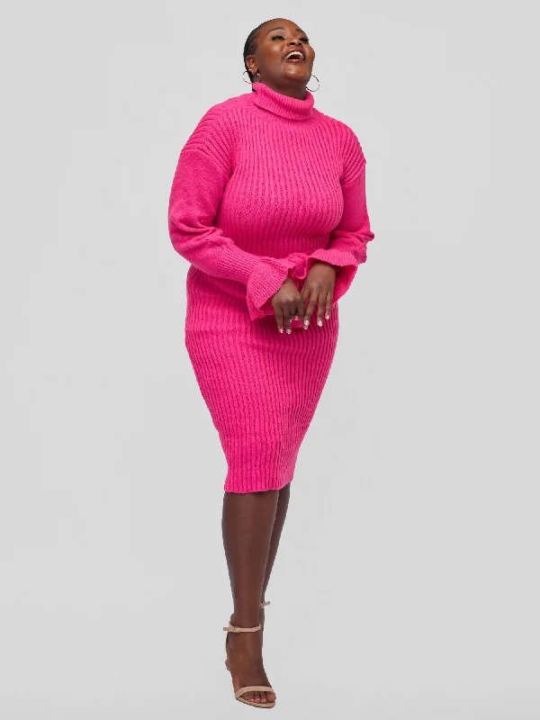 Backless midi dress for a sexy and glamorous appearanceTuli Nashua Turtle Neck Sweater Dress - Hot Pink Backless midi dress for a sexy and glamorous appearanceTuli Nashua Turtle Neck Sweater Dress - Hot Pink