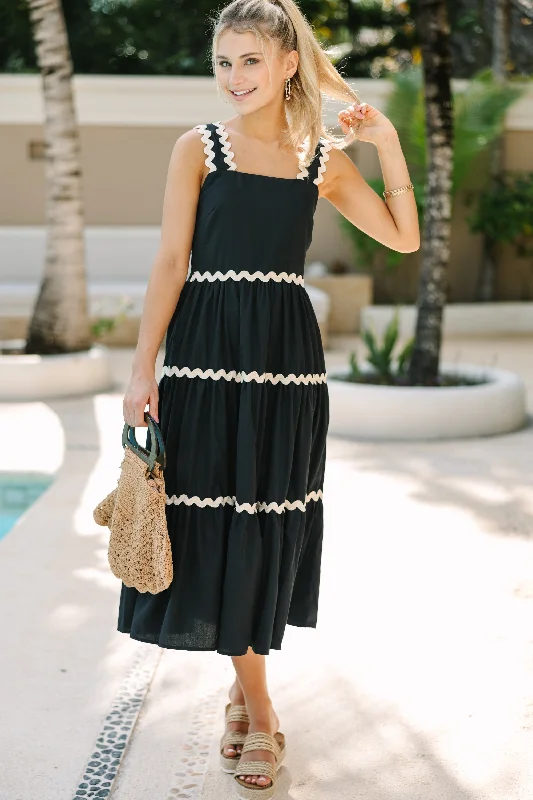 Plaid midi dress for a classic and preppy styleWhat You Know Black Midi Dress