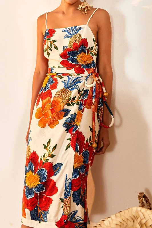 Midi dress for a night out at a club or partyWhite Pineapple Flowers Midi Dress