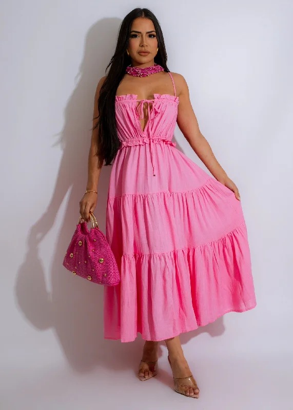 Ruffled - sleeve midi dress for a charming and playful lookWith Love Linen Midi Dress Pink