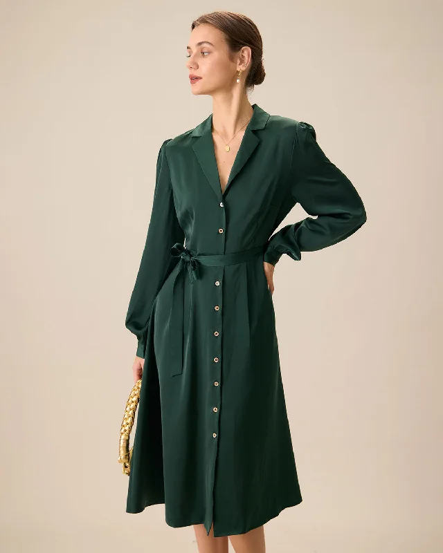Midi dress for travel due to its versatility and durabilityGreen Satin Button Midi Dress Midi dress for travel due to its versatility and durabilityGreen Satin Button Midi Dress
